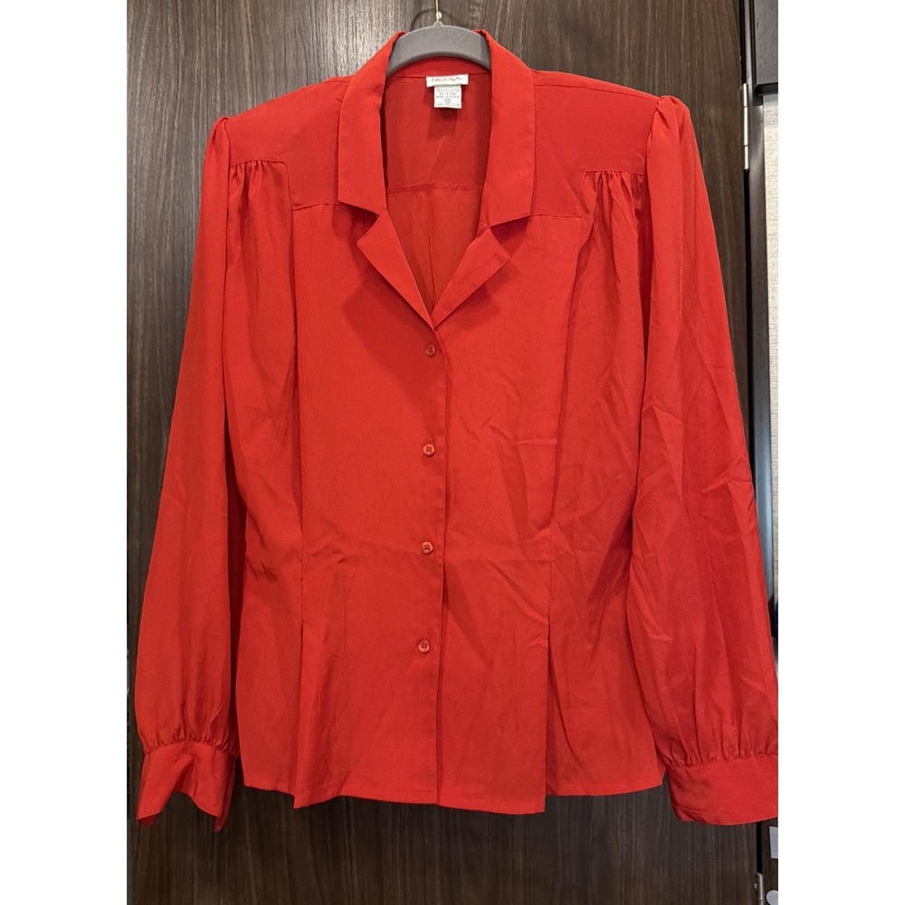 VINTAGE Power Red Cinched Waist Career Wear Blouse. 10 Meas In Pics